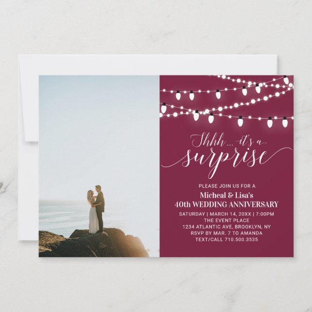 Invitation Bourgogne 40e anniversaire du Mariage photo (Devant)