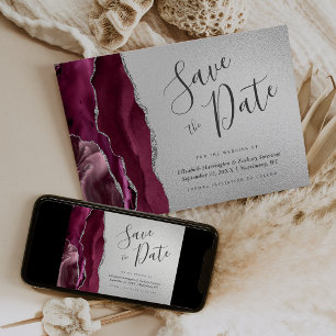 Invitation Bourgogne Agate Argent Bleu Marine Enregistrer la 