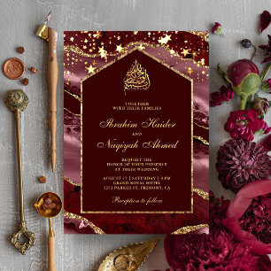 Invitation Bourgogne Agate dorée Mariage musulman de l'Arche