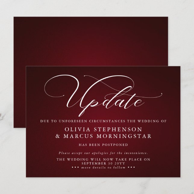 Invitation Bourgogne - Annonce d'événement moderne reporté (Devant / Derrière)