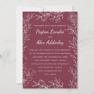 Invitation Bourgogne Berry Ligne Artistique Botanique Mariage