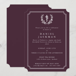 Invitation Bourgogne/Blanc Asclepius Médicale School Graduati