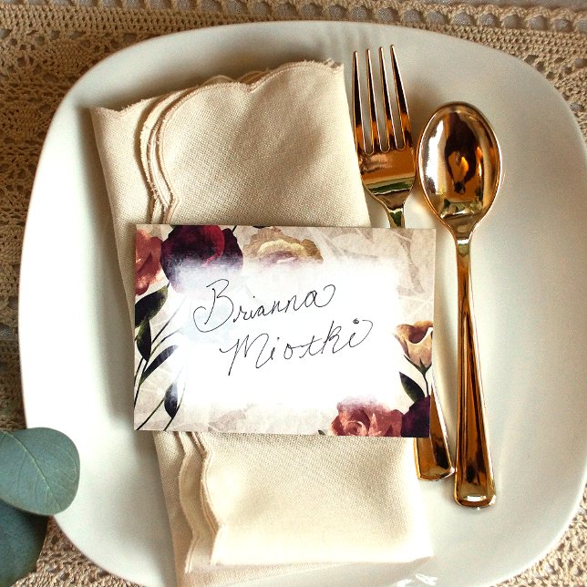 Invitation Bourgogne, Blush, Beige Rose Nom Place Card (burgundy roses rose garden table settings name place card for wedding reception, red beige blush)