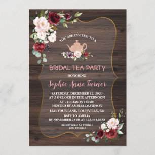 Invitation Bourgogne Blush Fleurs Bois Bridal Tea Party
