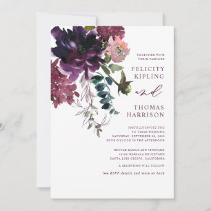 Invitation Bourgogne & Blush Floral Botanery Mariage