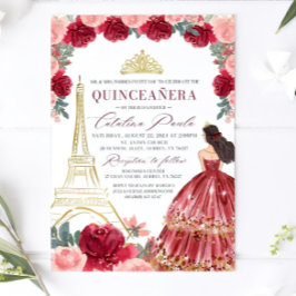Invitation Bourgogne Blush Floral Quinceanera Invitation, Rou