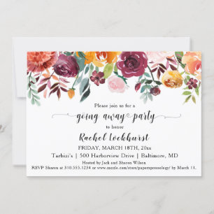 Invitation Bourgogne Blush Rose Orange Floral Départ Fête