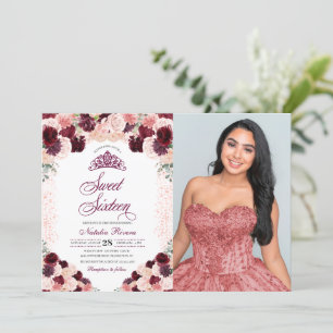 Invitation Bourgogne Blush rose Sweet sixteen Floral Annivers