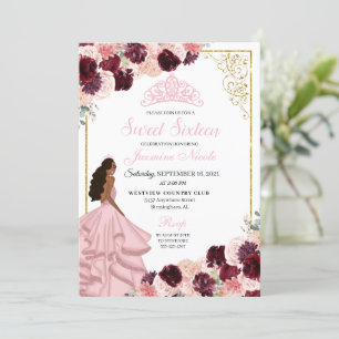 Invitation Bourgogne Blush rose Sweet sixteen Floral Annivers