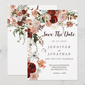 Invitation Bourgogne Boho Gold Floral Enregistrer les dates