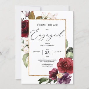 Invitation Bourgogne boho rouge rose pâle rouge merlot