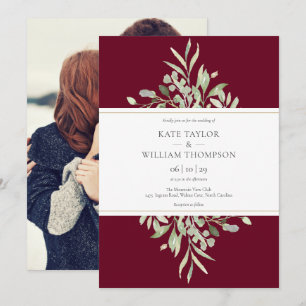 Invitation Bourgogne Botanical Greenery Mariage photo