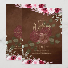 Invitation Bourgogne Brown Floral Winter Mariage de automne I