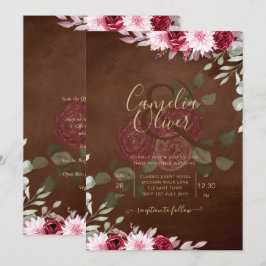 Invitation Bourgogne Brown Floral Winter Mariage de automne I