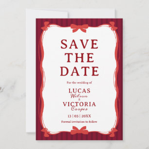 Invitation Bourgogne Caprice Rouge Ruban Économisez La Date