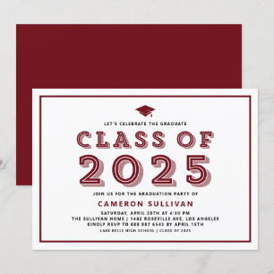 Invitation Bourgogne Classe de 2025 Casquette Rétro Graduatio