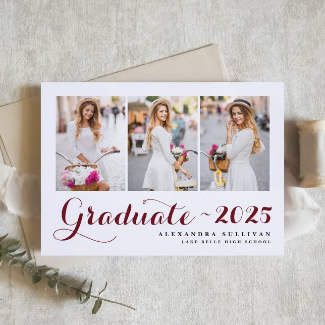 Invitation Bourgogne Classe de 2025 Collage photo Graduation (Personalized photo collage graduation invitation - available in other colors.)
