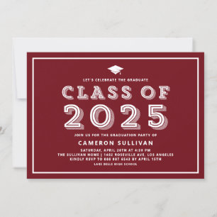 Invitation Bourgogne Classe de Casquette de 2024 Rétro Gradua