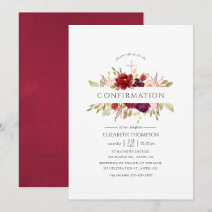 Invitation Bourgogne - Confirmation florale Marsala et rose t