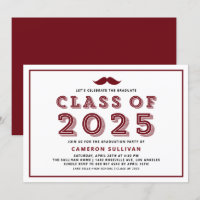 Bourgogne de 2025 Mustache Rétro Graduation