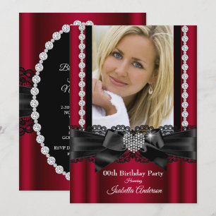 Invitation Bourgogne Dentelle Diamant Cœur Photo Fête d'anniv