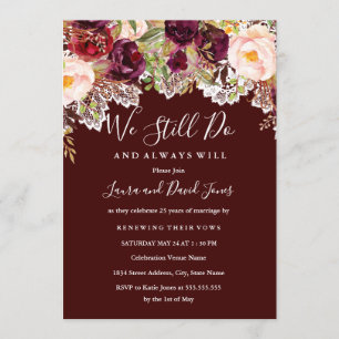 Invitation Bourgogne Dentelle Florale Mariage Renouvellement