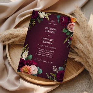 Invitation Bourgogne Élégant Floral