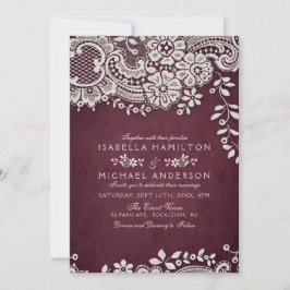 Invitation Bourgogne élégant vintage dentelle mariage rustiqu