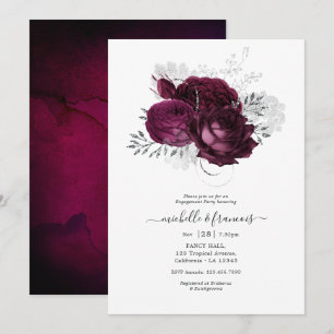 Invitation Bourgogne et Argent Floral Engagement Party Invita