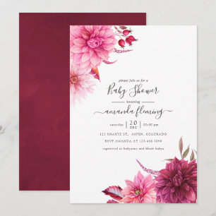 Invitation Bourgogne et Automne Rose Pâle Floral Baby Shower