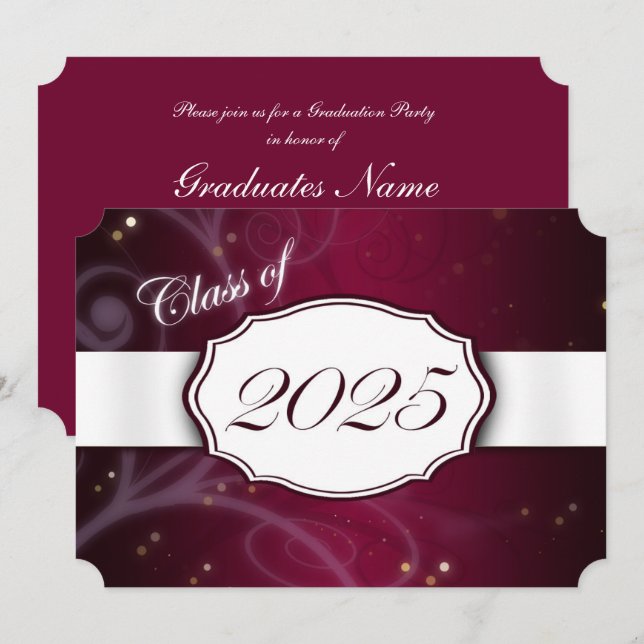 Invitation Bourgogne et blanc 2025 Graduation Party (Devant / Derrière)