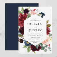 Bourgogne et bleu marine cadre floral mariage