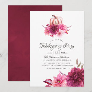 Invitation Bourgogne et Blush Floral Thanksgiving Party