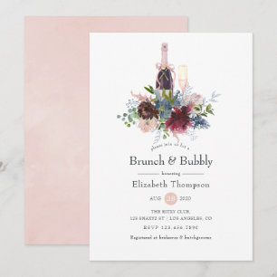 Invitation Bourgogne et Floral Blush Brunch et Bulles