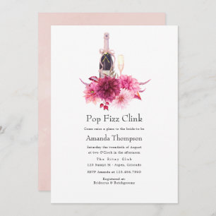 Invitation Bourgogne et flush Pop Fizz Clink Fête des mariées