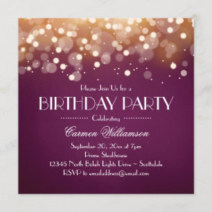 Invitation Bourgogne et Gold Bokeh Lumières Anniversaire Invi