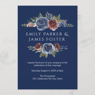 Invitation Bourgogne et Mariage floral rustique de la marine 
