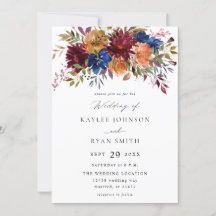 Bourgogne et marine Automne Floral Mariage V2