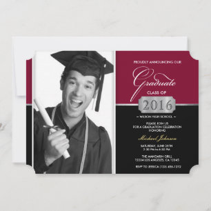 Invitation Bourgogne et Noir Classe moderne de 2016 Graduatio