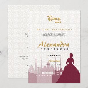 Invitation Bourgogne et or Arabe Quinceañera Photo