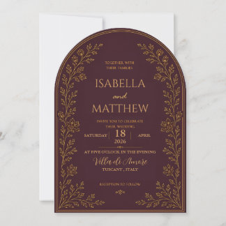 Invitation Bourgogne et Or Élégant Arché