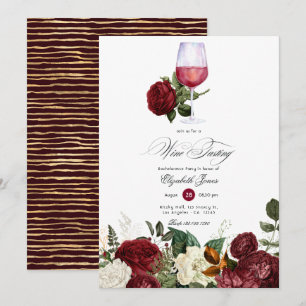 Invitation Bourgogne et or Floral Vin à thème Bachelorette