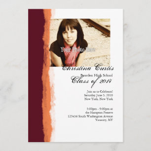 Invitation Bourgogne et Orange Torn Paper Graduation