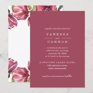 Invitation Bourgogne et pavots Elegant Boho Floral Mariage