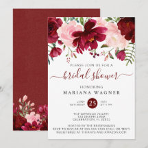 Bourgogne et rose aquarelle floral Baby Shower