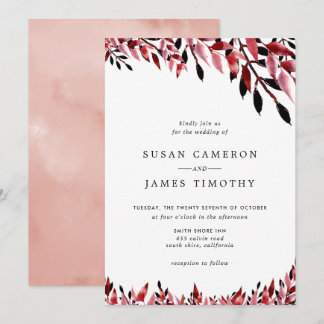 Invitation Bourgogne et Rose Blush mariage de automne