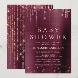 Invitation Bourgogne et Rose Gold Baby shower Party