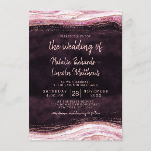 Invitation Bourgogne et Rose Gold Geode Agate Rock Mariage
