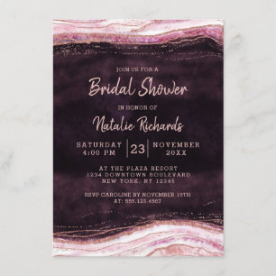 Invitation Bourgogne et Rose Gold Geode Mariage Fête des mari