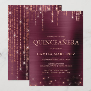 Invitation Bourgogne et Rose Gold Quinceanera Party